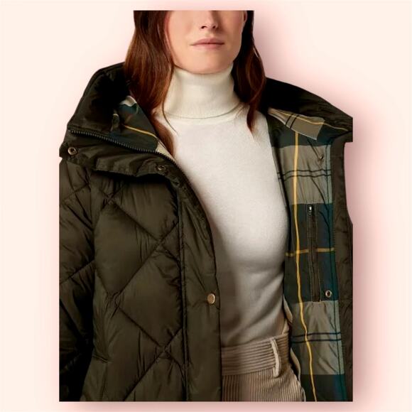 Barbour Sandyford Quilted Longline Coat  Warm Sage Green NWT Size 6 - Picture 3 of 9